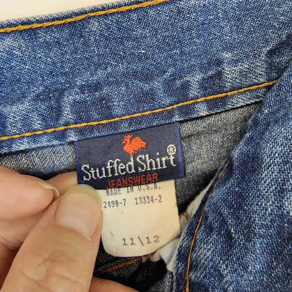 Vintage Womens Denim Mini Skirt Size 12 28" Blue Frayed Stuffed Shirt Jeanswear - Picture 9 of 9